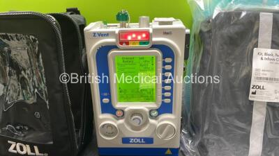 Zoll Z-Vent 731 Series Ventilator *Mfd 2019* Hours of Operation - 6 Minutes, EMV Version 05.22.00, SPM Version 05.20.00 (Powers Up - Like New) In Case with 1 x AC Power Supply, 1 x DC Power Supply, 1 x Hose and 1 x Ref 499-0027-01 Kit Including Breathing - 2