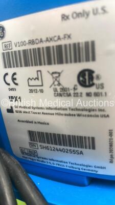 5 x GE Dinamap Carescape V100 Vital Signs Monitors on Stands with Power Supplies and Various Leads (All Power Up) * S/N SH612440255SA / SH618210071SA / SH616037294SA / SH617400051SA / SH615118657SA* - 4