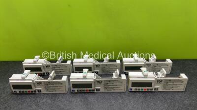 6 x CME Medical T34 Ambulatory Syringe Pumps (All Power Up with Stock Batteries, Batteries Not Included, 2 x Missing Battery Cover Casing - See Photos)