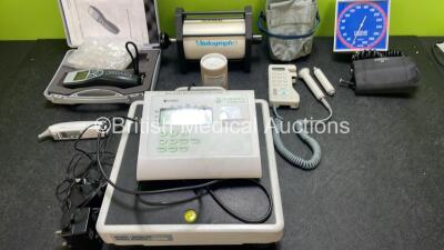 Mixed lot Including 1 x Huntleigh Fetal Dopplex II Doppler (Missing Battery Cover - See Photos) with 2 x Probes / Transducers in Carry Bag, 1 x Vitalograph Calibration Syringe, 1 x Marsden Weighing Scales with Power Supply, 1 x Braun Thermometer and 1 x E - 2