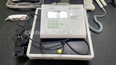 Mixed lot Including 1 x Huntleigh Fetal Dopplex II Doppler (Missing Battery Cover - See Photos) with 2 x Probes / Transducers in Carry Bag, 1 x Vitalograph Calibration Syringe, 1 x Marsden Weighing Scales with Power Supply, 1 x Braun Thermometer and 1 x E - 3