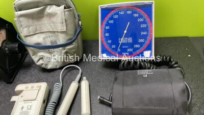 Mixed lot Including 1 x Huntleigh Fetal Dopplex II Doppler (Missing Battery Cover - See Photos) with 2 x Probes / Transducers in Carry Bag, 1 x Vitalograph Calibration Syringe, 1 x Marsden Weighing Scales with Power Supply, 1 x Braun Thermometer and 1 x E - 11