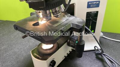 Olympus BX51TF Benchtop Microscope (Powers Up) with 2 x Olympus 10x/22 Eyepieces, 1 x Hitachi HV-C20AMP Camera (Powers Up) and 7 x Optics *1 x Plan 2x/0.05, 1 x UPlan Fl 4x/0.13, 1 x UPlan Fl 10x/0.30, 1 x UPlan Fl 20x/0.50, 1 x UPlan Apo 40x/0.85, 1 x UP - 5