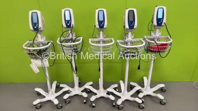 5 x Welch Allyn SPOT Vital Signs Monitors on Stands (All Power Up) *S/N 201418615 / 201200920 / 201001746 / 201214277 / 201308938*