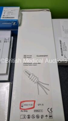 Job Lot Including 1 x Synthes Ref 04.003545S Links, 4 x Safe Air Blade Electrodes, 3 x Zimmer Ref 01.06010.003, 1 x Smith and Nephew SpeedScrew, 2 x Biomet Drill Bits and 2 x PFM Medical TiLOOP Bras - 3