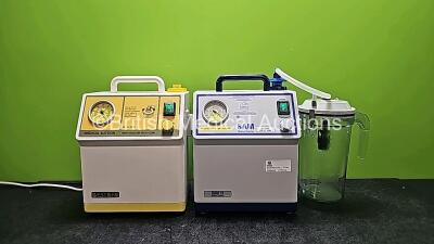 2 x SAM 12 Medical Suction High Vacuum- High Flow Units with 1 x Suction Cup (Both Power Up) *SN 0504-1137 / 0520-1628*