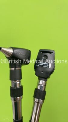 1 x Welch Allyn Otoscope / Ophthalmoscope Set on Stand with 2 x Handpieces and 2 x Heads (Powers Up) and 1 x Patient Examination Lamp on Stand (Powers Up - Damaged Mounting Point) - 3