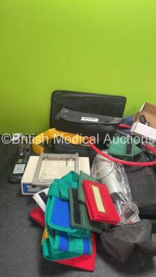 Mixed Lot Including 1 x AD High Pak Charger, 3 x Mangar AC / DC Chargers, 1 x Serres Alteration Kit, 1 x Mangar Airflo Plus Battery Charger, 1 x Hartwell Medical Evac U Splint, Belt Straps, Carry Bags and Straps - 2