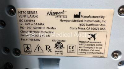 Newport Medical HT70 Plus Ventilator Including 2 x Lithium Ion Batteries, 1 x AC Power Supply, 1 x DC Power Supply and 1 x Hose in Carry Bag *SN N14HT721017281* - 11