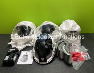 4 x Pureflo PF3000P Air Purifying Respirators with Accessories and 1 x Charger