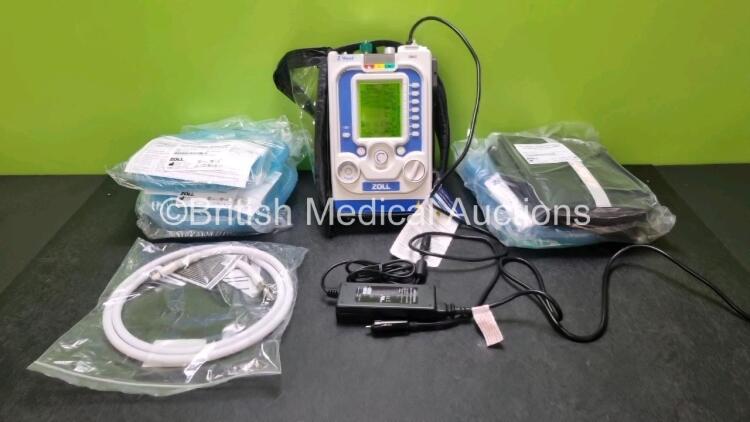 Zoll Z-Vent 731 Series Ventilator *Mfd 2019* Hours of Operation - 12 Minutes, EMV Version 05.22.00, SPM Version 05.20.00 (Powers Up - Like New) In Case with 1 x AC Power Supply, 1 x DC Power Supply, 1 x Hose and 1 x Ref 499-0027-01 Kit Including Breathing