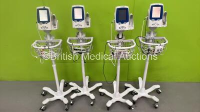 4 x Welch Allyn SPOT Vital Signs LXi Patient Monitors on Stands (All Power Up)