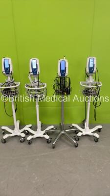 4 x Welch Allyn SPOT Vital Signs Monitors on Stands (All Power Up)