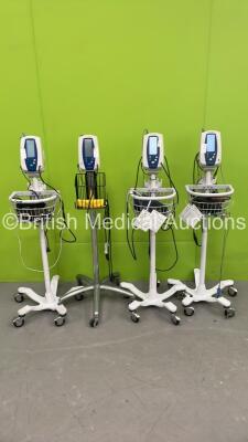 4 x Welch Allyn SPOT Vital Signs Monitors on Stands (All Power Up)