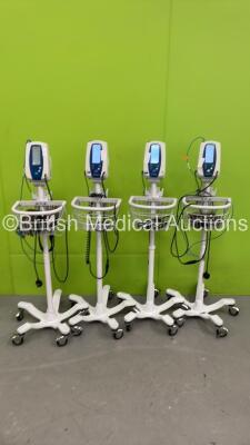 4 x Welch Allyn SPOT Vital Signs Monitors on Stands (All Power Up)