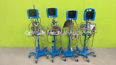 1 x GE Dinamap ProCare Auscultatory VItal Signs Monitor on Stand and 3 x GE Dinamap Carescape V100 Vital Signs Monitor on Stand (All Power Up)