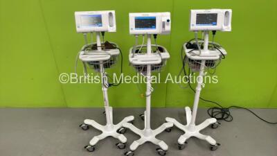 3 x Welch Allyn Connex Patient Monitors on Stands (All Power Up)