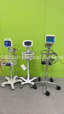 1 x CSI Criticare ComfortCuff 506N3 Series Vital Signs Monitor on Stand, 1 x Welch Allyn 53N00 Vital Signs Monitor on Stand and 1 x CAS Medical Systems 9302S Vital Signs Monitor on Stand (All Power Up)