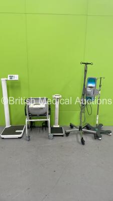 Mixed Lot Including Seca Wheelchair Weighing Scales (Missing Cover - See Pictures), 1 x Seca Stand on Scales, 1 x Drip Stand, 1 x Marsden Stand on Scales and 1 x Laborie delphis Unit on Stand with Leads *S/N NA*