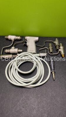 Job Lot Including 1 x deSoutter MPZ-450 Handpiece, 1 x deSoutter DZ-450 Drill Attachment, 1 x Chuck Key, 1 x deSoutter Sagittal Saw SZ-450, 2 x deSoutter WZ-400 Wire Drivers, 2 x deSoutter WZ - 450 Wire Drivers, 1 x deSoutter Handpiece Cable and 1 x Blade