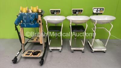 3 x WayMed Multifunction Weighing Scales and 1 x Leckey 2 Standing Aid