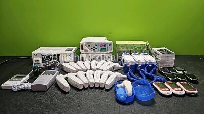 Mixed Lot Including 1 x Nellcor Bedside SpO2 Patient Monitoring System (Powers Up), 2 x Masimo Rad 8 Pulse Oximeters (1 x Powers Up and 1 x No Power), 3 x Medtronic MiniMed 640G (New in Box), 1 x Nellcor OxiMax N-65 Spo2, 15 x Scan Thermometers ET-100A, 