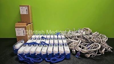 Mixed Lot Including 31 x Covidien Genius 3 Thermometers with Base Units (4 x Like New In Box) and Various Patient Monitoring Leads