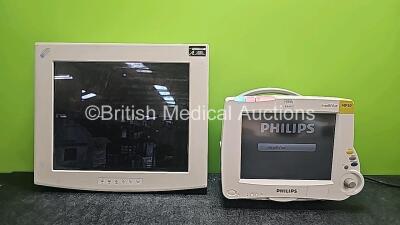 Mixed Lot Including 1 x Philips IntelliVue MP30 (Powers Up, Crack Casing - See Photo) and 1 x National Display System (Untested Due To Missing Power Supply) *SN 04-39687 / DE72872886*