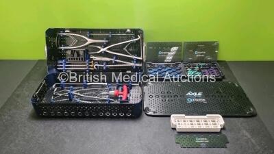 X-Spine Axle Interspinous Fusion System Surgical Instrument Set Including 40mm Implant Caddy, 32mm / 36mm / 40mm Axle Plate Caddy, Compressors, Torque Handle, Plate Sizer, Screwdrivers, Crossbar and Assorted Rasps *Set Complete*