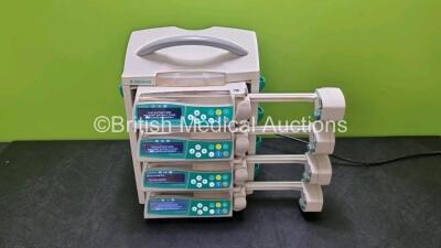 4 x B Braun Perfusor Space Syringe Pumps (All Power Up) with 1 x B.Braun 4 Bay Space Station (Powers Up)