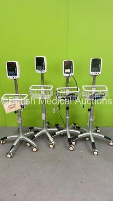 4 x Mindray VS-800 Vital Signs Monitors on Stands with Selection of Cables (All Power Up with Damaged Light Casing - See Pictures) *S/N BY72-A3319P / BY-93111180 / BY-7C103879 / BY-99115153*