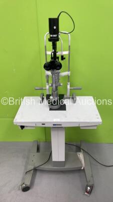 Haag Streit Bern BM 900 Slit Lamp with 2 x 10x Eyepieces and Chin Rest on Motorized Table (Powers Up - No Light) *12721*