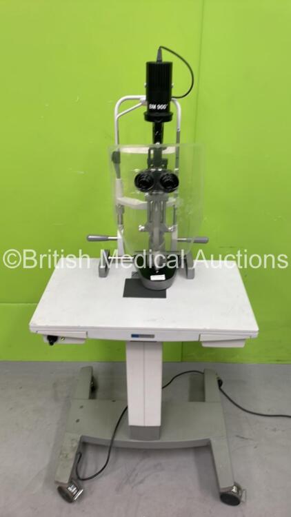 Haag Streit Bern BM 900 Slit Lamp with 2 x 10x Eyepieces and Chin Rest on Motorized Table (Powers Up - No Light) *13567*