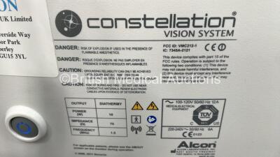 Alcon Constellation Vision Phacoemulsification Machine Ref 8065751150 REV AD System Revision REL_5.40.26 with Footswitch and Accessories (Powers Up) *S/N 1302305601X* ***IR288*** - 8