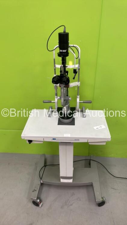 Haag Streit Bern BM 900 Slit Lamp with 2 x 10x Eyepieces and Chin Rest on Motorized Table (Powers Up with Good Light) *02001*