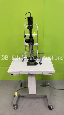 Haag Streit Bern BM 900 Slit Lamp with 2 x 10x and 2 x 16x Eyepieces and Chin Rest on Motorized Table (Powers Up with Good Light) *07654*