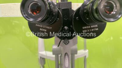 Haag Streit Bern BM 900 Slit Lamp with 2 x 10x and 2 x 16x Eyepieces, Haag Streit R 90049138 Tonometer and Chin Rest on Motorized Table (Powers Up with Good Light) *07747* - 3