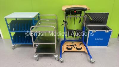 Mixed Lot Including 1 x Bristol Maid Mobile FIling Cabinet, 1 x Stainless Steel Trolley, 1 x Quest 88 Patient Standing Aid (No Power) and 1 x Oscar Flight Case