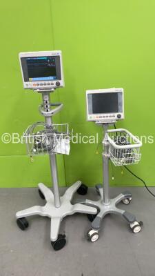 2 x Edan iM50 Patient Monitors on Stand with ECG, SPO2, T1, T2, SPO2, CO2, IBP1 and IBP2 Options on Stand with Selection of Leads (Both Draw Power, 1 x Blank Screen) *S/N 360069-M20407160092 / 360069-M20506660073*