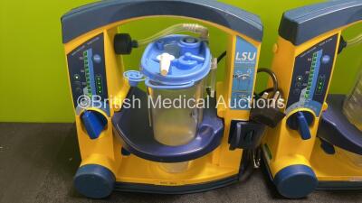 3 x LSU Laerdal Suction Units with 3 x Cups and 3 x Batteries (All Power Up, 1 x Damaged / Loose Handle Casing - See Photos) - 2