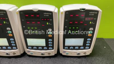 6 x Mindray VS-800 Vital Signs Monitors with 5 x SpO2 Leads and 5 x Hoses (All Power Up, 3 x Missing Light Casing - See Photos) - 6