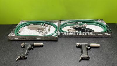 2 x Synthes 511.605 Air Reamer / Drill Handpieces with 2 x Hose and Attachments