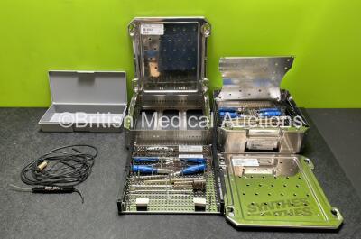 Job Lot Including 2 x Synthes Instruments Trays (Incomplete) and 1 x Medtronic Skeeter Xomed Ultra Lite Oto-Tool (Cut Cable - See Photos)