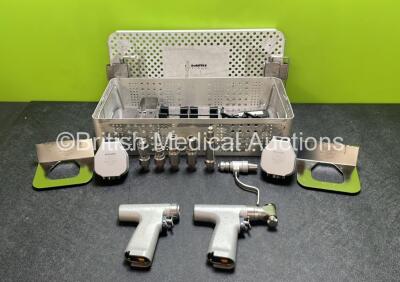 Job Lot Including 1 x deSoutter MDX-600 Drill/Reamer Handpiece, 1 x deSoutter KDX-600 Sagittal Saw Handpiece, 6 x Attachments, 1 x Chuck Key, 2 x deSoutter AH-610 Aseptic Battery Housings and 2 x deSoutter AS-610 Aseptic Battery Shields in Tray