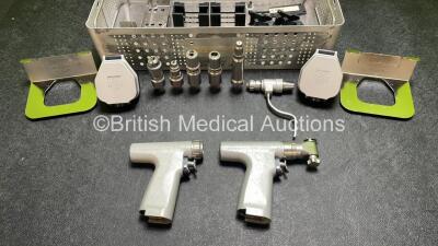 Job Lot Including 1 x deSoutter MDX-600 Drill/Reamer Handpiece, 1 x deSoutter KDX-600 Sagittal Saw Handpiece, 6 x Attachments, 1 x Chuck Key, 2 x deSoutter AH-610 Aseptic Battery Housings and 2 x deSoutter AS-610 Aseptic Battery Shields in Tray - 2