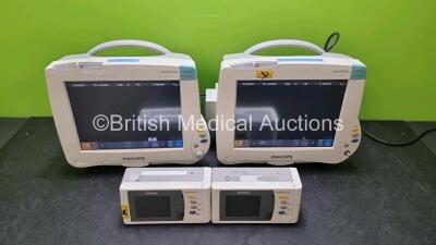 Job Lot Including 2 x Philips IntelliVue MP50 Touch Screen Patient Monitors (Both Power Up) with Various Modules and 2 x Philips IntelliVue X2 Handheld Patient Monitor Including ECG, SpO2, Press, Temp and NIBP Options (Both Power Up) *SN DE03797481 / DE82