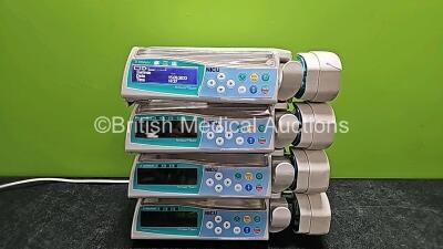 4 x B Braun NICU Perfusor Space Syringe Pumps (3 x Power Up with Stock Power Supply, 1 x No Power - Stock Power Supply Not Included, Cracked Screen and Loose Front Panel - See Photos)