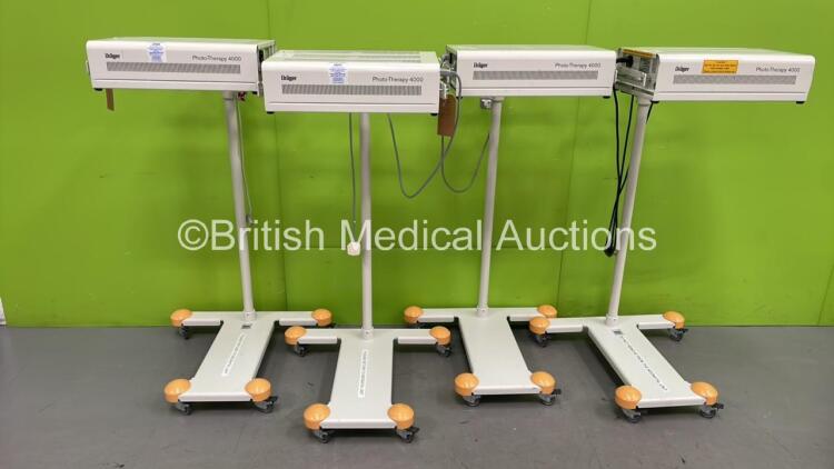 4 x Drager Photo-Therapy 4000 Therapy Lamps on Stands (All Power Up) *S/N ARUL-0035 / ARUL-0033 / ARUL-0034 / ARUL0031*