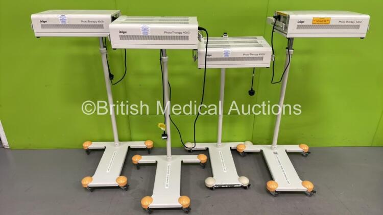 4 x Drager Photo-Therapy 4000 Therapy Lamps on Stands (All Power Up) *S/N ARUL-0032 / ARUK-0009 / ARUK-0023 / ARUL-0030*