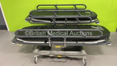 2 x Anetic Aid QA3 Hydraulic Patient Trolleys with Mattresses (Hydraulics Tested Working - Brakes Upside Down)